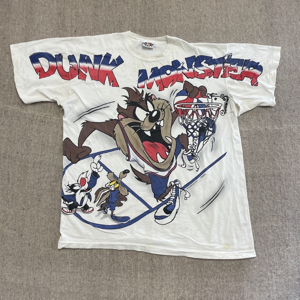 vintage Tasmanian Demon dunk shirt mens xl white‎ 1990s Looney toons full print